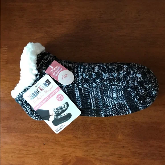 Muk Luks Ankle Cabin Sox Slipper Socks, Faux Sherpa Fur Lining Size L/XL (8-10) - Picture 2 of 4